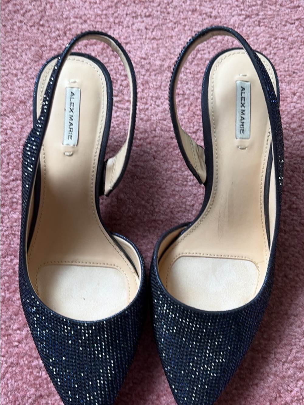 Alex Marie Black Glitter Slingback Heels worn one time